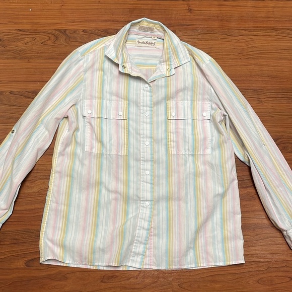 Diane Von Furstenberg Tops - Diane Von Furstenberg VINTAGE PEARL SNAP STRIPED Button Up size 12 made in Italy